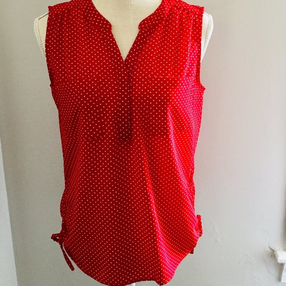 Croft And Barrow Red Polka Dot Sleeveless Blouse Petite Small - Picture 1 of 7